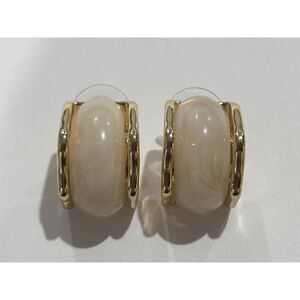 3/$39- Small beige stone gold huggie pierced earrings Minimalist Classy hoop